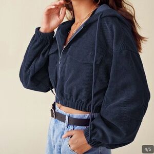 Navy blue Cropped Hoodie Jacket
